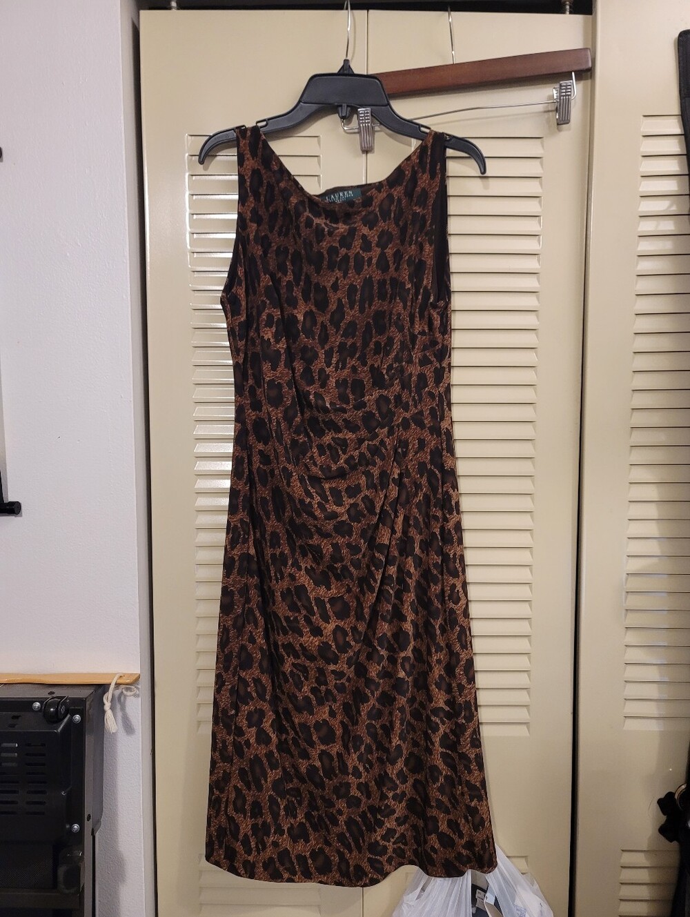 Ralph Lauren wrap dress animal print brown career business casual office women 4
